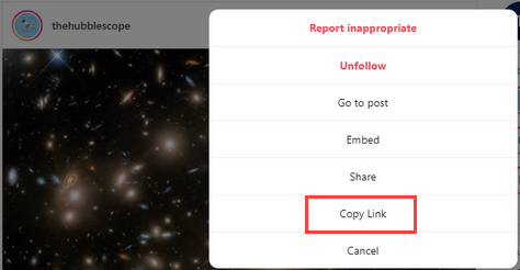 Copy the link of a Instagram photo