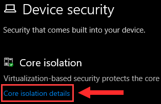 Core isolation in Windows 10