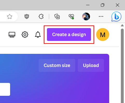Create a design button on Canva