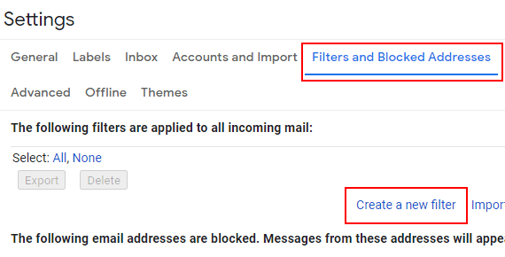 Create a filter on Gmail