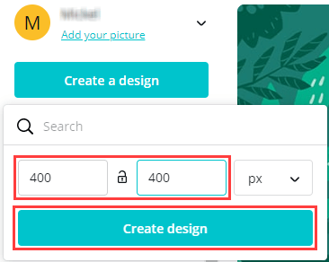 Create a new design on Canva with custom dimensions