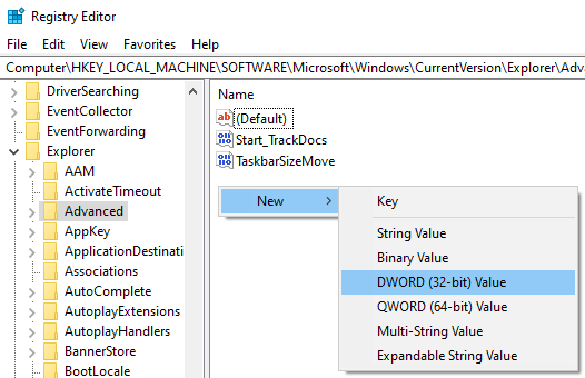 Create a new DWORD (32-bit) Value in Windows Registry Editor