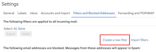 Create a new filter in Gmail