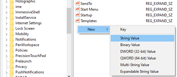 Create a new String Value in Windows Registry Editor