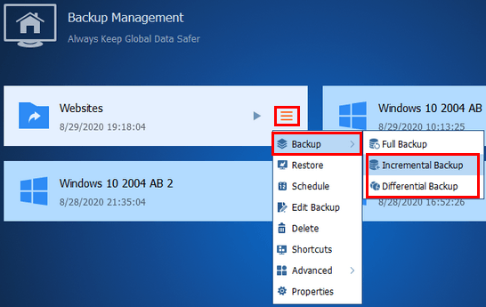 Create an incremental or differential backup AOMEI Backupper