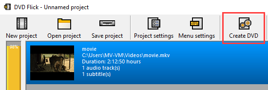 Create DVD button in DVD Flick