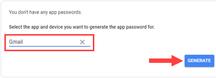 Create new app password for Google account
