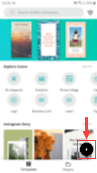 Create new design button in Canva app