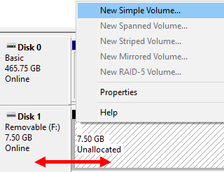 Create New Volume in Windows Disk Management