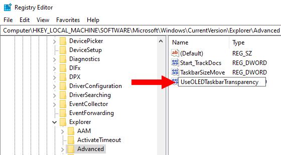 Create UseOLEDTaskbarTransparency key in Windows Registry