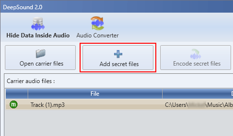 DeepSound Add secret files button