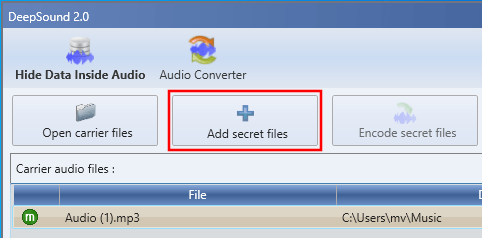 DeepSound Add secret files button