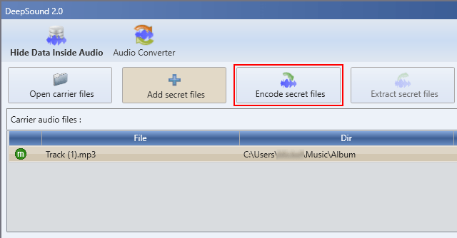 DeepSound Encode secret files button