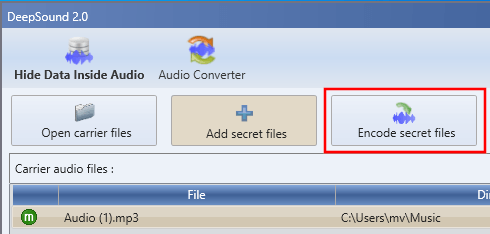 DeepSound Encode secret files button