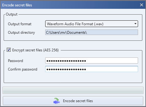 DeepSound Encode secret files window