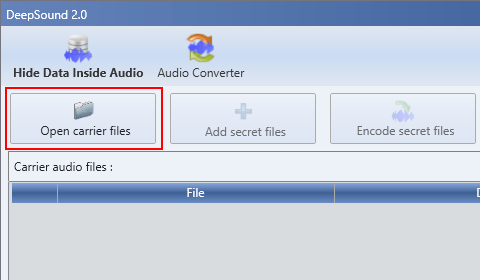 DeepSound Open carrier files button
