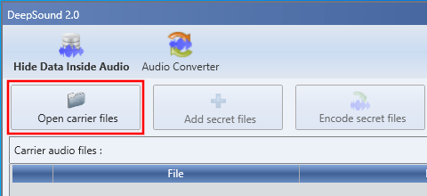 DeepSound Open carrier files button