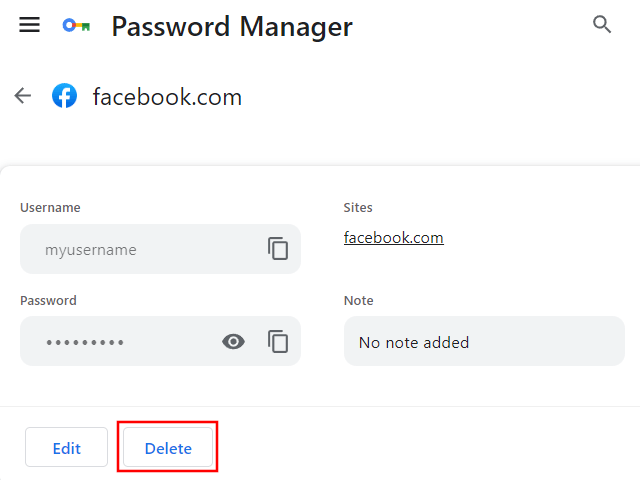 Delete a saved password in Google Chrome