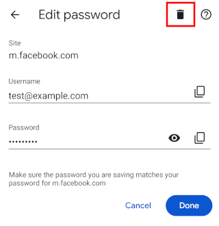 Delete a saved password in Google Chrome on Android