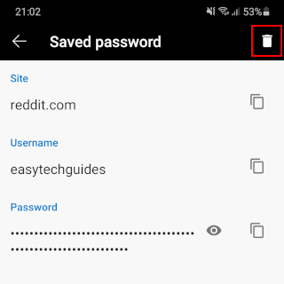 Supprimer un mot de passe enregistré dans Microsoft Edge sur Android