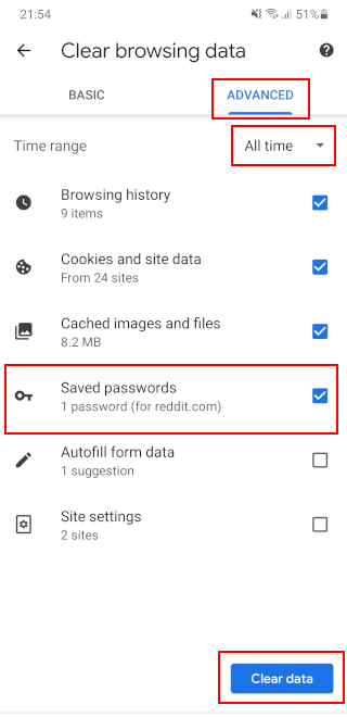 Supprimer tous les mots de passe enregistrés à la fois dans Google Chrome sur Android