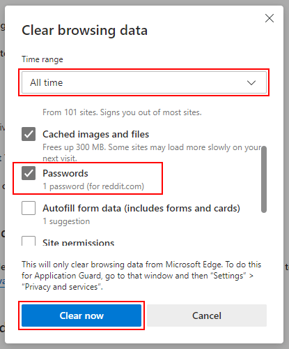 Delete all saved passwords at once in Microsoft Edge