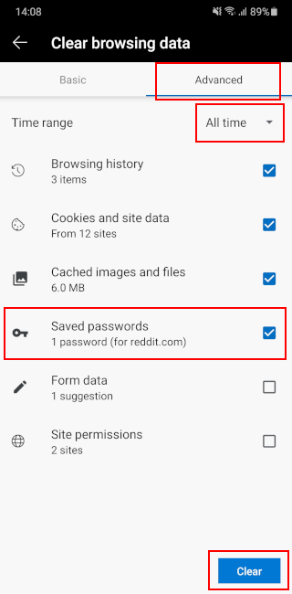 Supprimer tous les mots de passe enregistrés à la fois dans Microsoft Edge sur Android