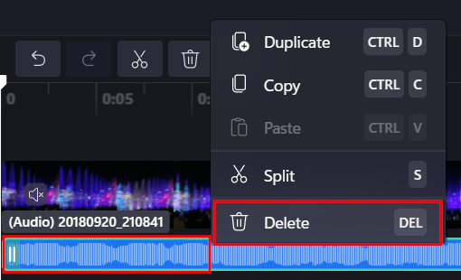 Delete audio in Clipchamp