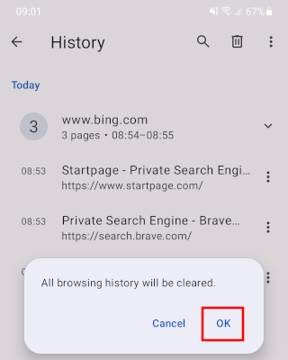 Delete internet history in Opera on Android