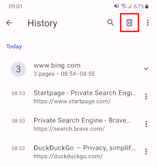 Delete internet history in Opera on Android
