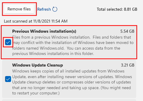 Delete previous Windows installations in Windows 11