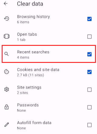 Delete search history in Opera mobile