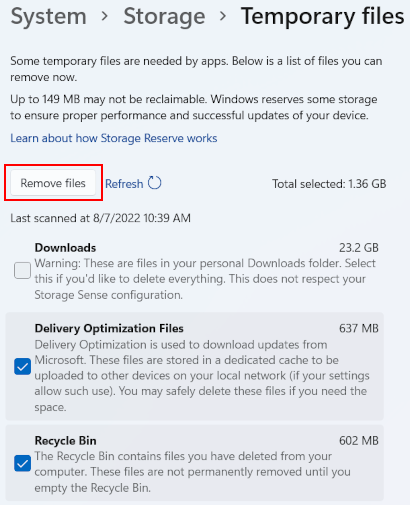 Delete temporary files in Windows 11