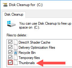 delete thumbnails using windows disk cleanup