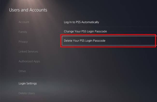 Delete your PS5 login passcode