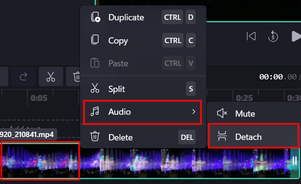 Detach audio in Clipchamp