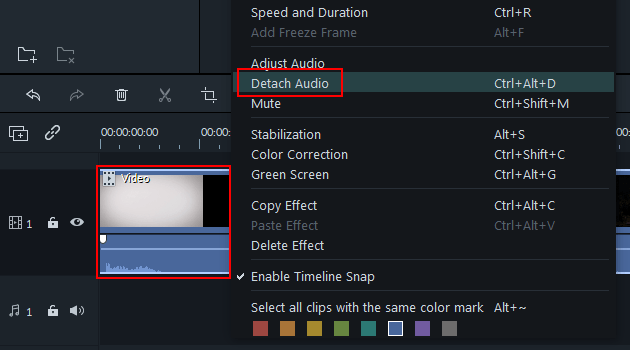 Detach Audio in Filmora