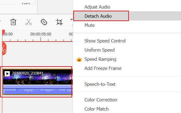 Detach audio in Filmora