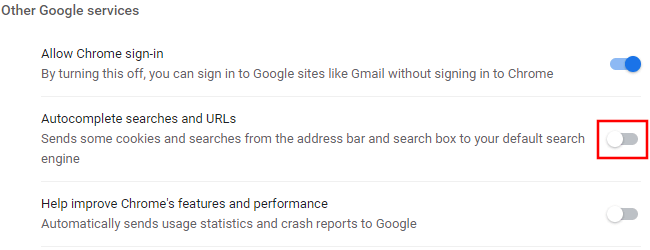 Désactiver les recherches de saisie semi-automatique et les URL dans Google Chrome