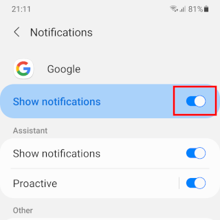 Disable Google app notifications