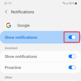 Désactiver les notifications de l'appli Google