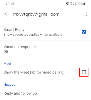 Disable Meet tab in Gmail app