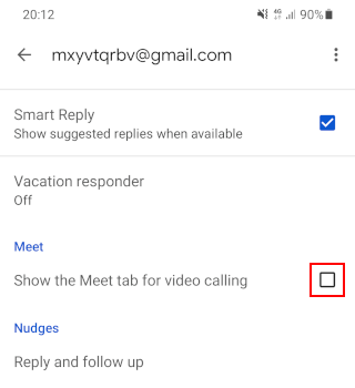 Désactiver l'onglet Meet dans l'application Gmail