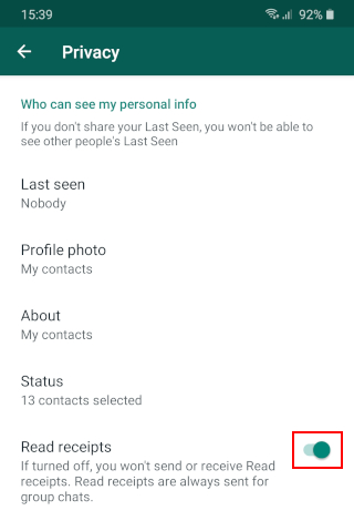Désactiver les confirmations de lecture sur WhatsApp sur un téléphone Android