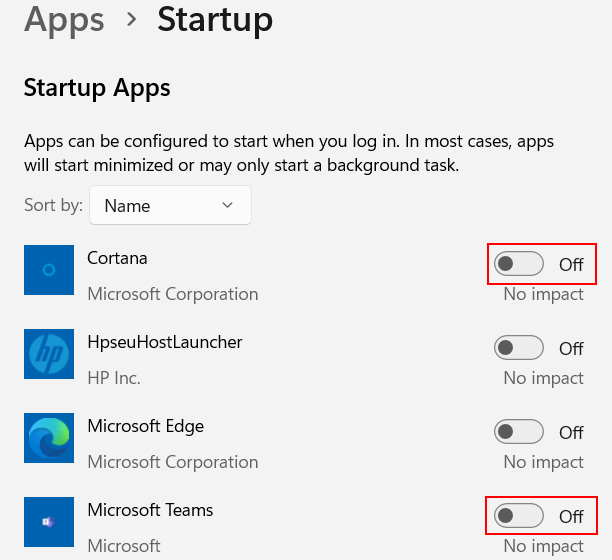Disable startup programs in Windows 11 via settings