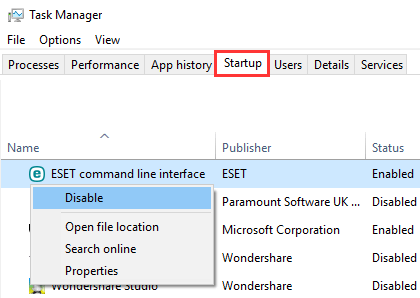 Disable startup programs in Windows