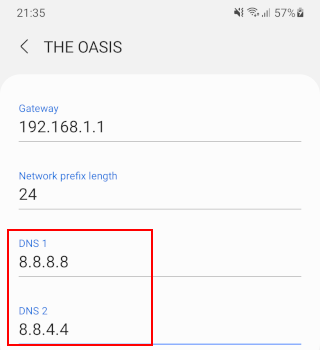 DNS settings for wifi network on Android