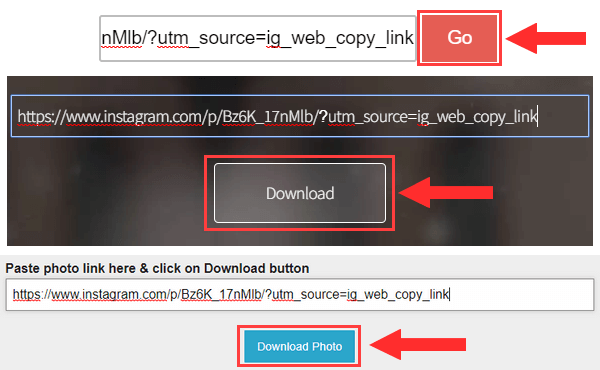 Download buttons of Instagram photo downloaders