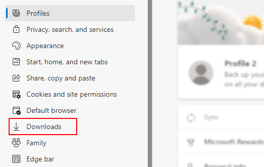 Download settings in Microsoft Edge