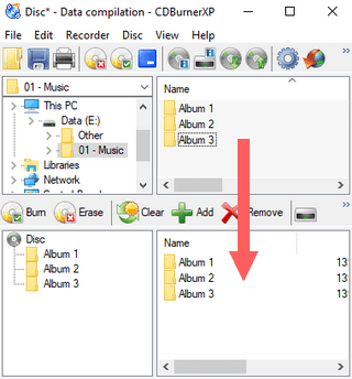 drag and drop files or folders to burn list in cdburnerxp